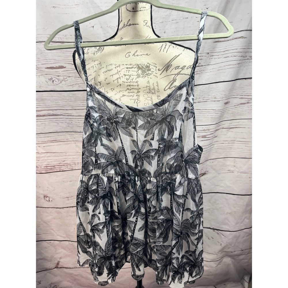 Torrid Black White Palm Print Sleeveless Tank Top‎ Tiered Summer Beach Plus